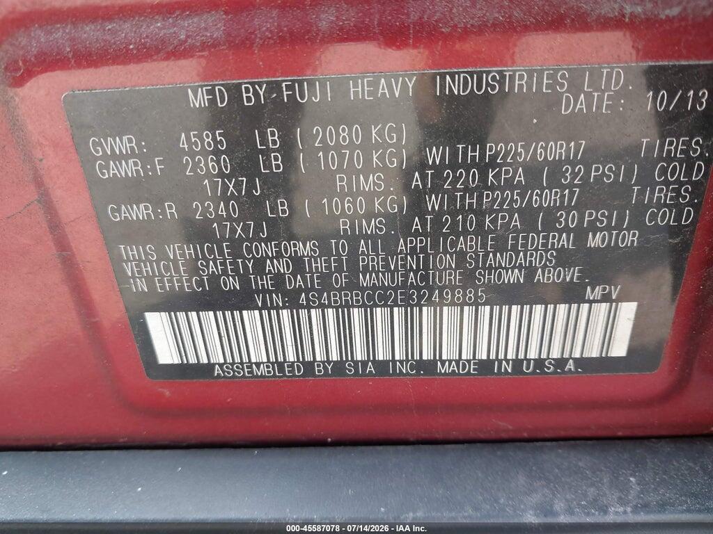4S4BRBCC2E3249885 2014 SUBARU OUTBACK photo no. 9