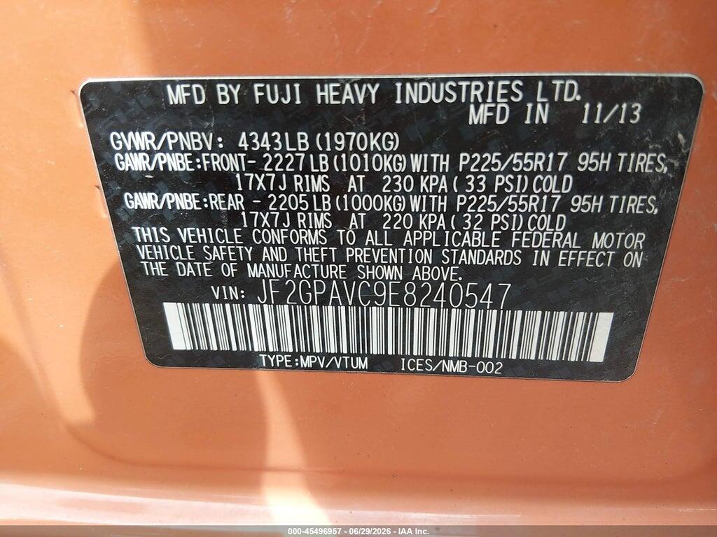 JF2GPAVC9E8240547 2014 SUBARU XV CROSSTREK photo no. 9