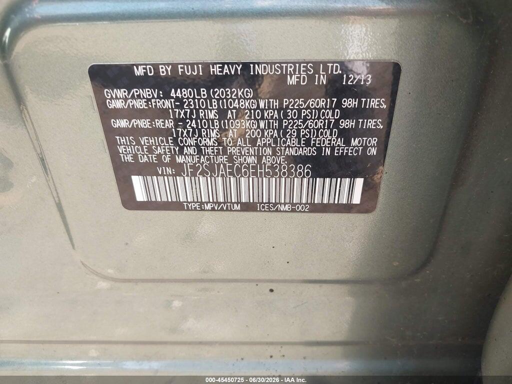 JF2SJAEC6EH538386 2014 SUBARU FORESTER photo no. 9