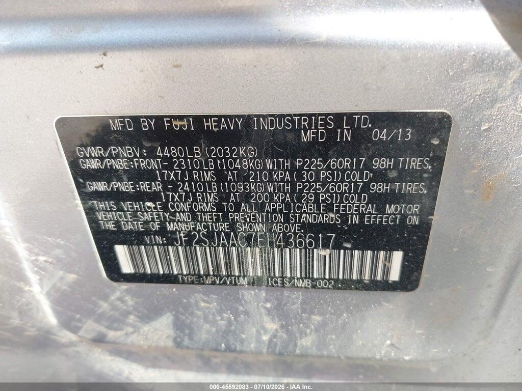 JF2SJAAC7EH436617 2014 SUBARU FORESTER photo no. 9