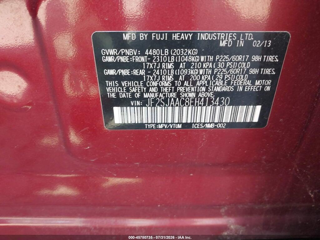 JF2SJAAC8EH413430 2014 SUBARU FORESTER photo no. 9