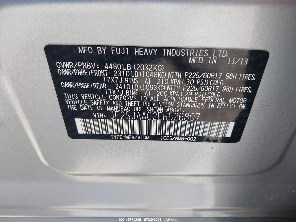 JF2SJAAC2EH526807 2014 SUBARU FORESTER photo no. 9