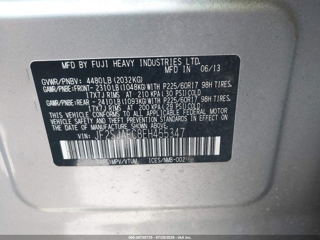 JF2SJAEC8EH455347 2014 SUBARU FORESTER photo no. 9