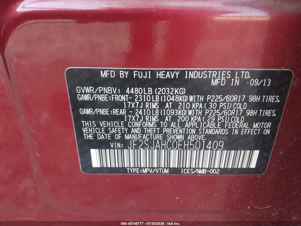JF2SJAHC0EH501409 2014 SUBARU FORESTER photo no. 9