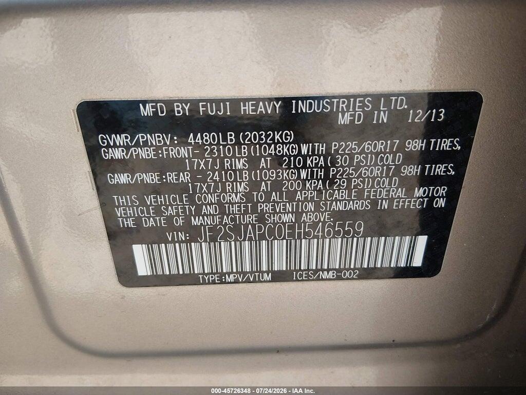 JF2SJAPC0EH546559 2014 SUBARU FORESTER photo no. 9