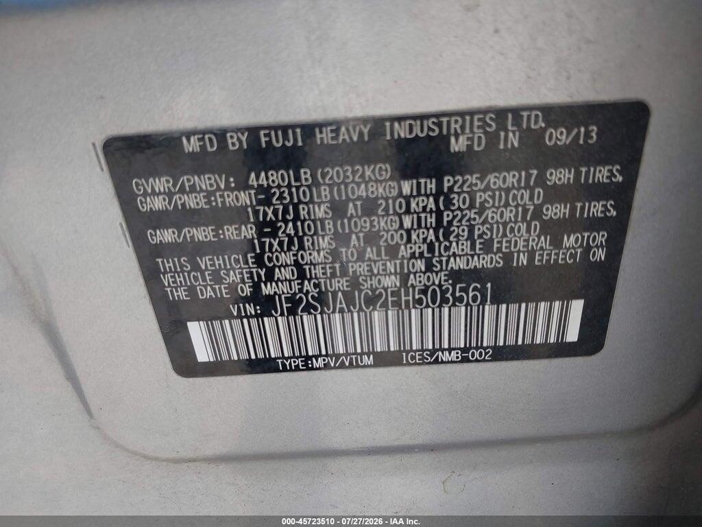 JF2SJAJC2EH503561 2014 SUBARU FORESTER photo no. 9
