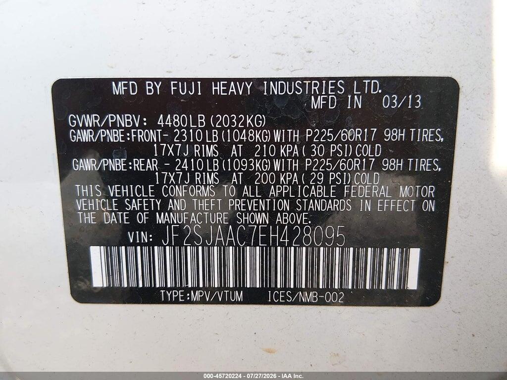 JF2SJAAC7EH428095 2014 SUBARU FORESTER photo no. 9
