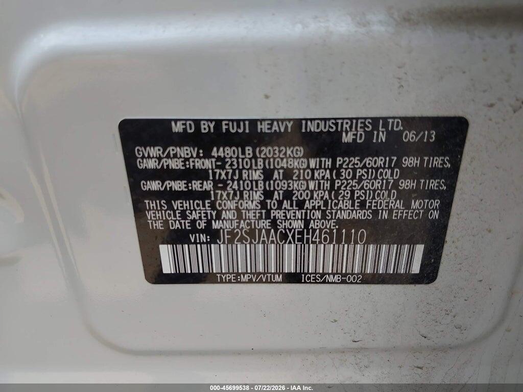 JF2SJAACXEH461110 2014 SUBARU FORESTER photo no. 9