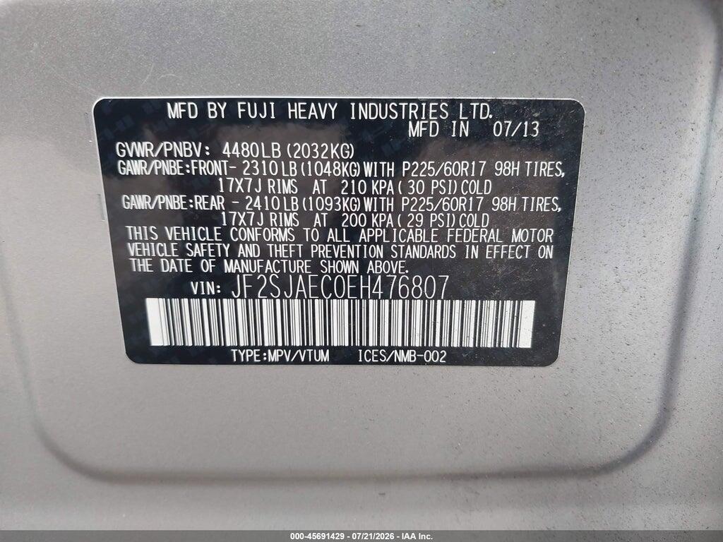 JF2SJAEC0EH476807 2014 SUBARU FORESTER photo no. 9