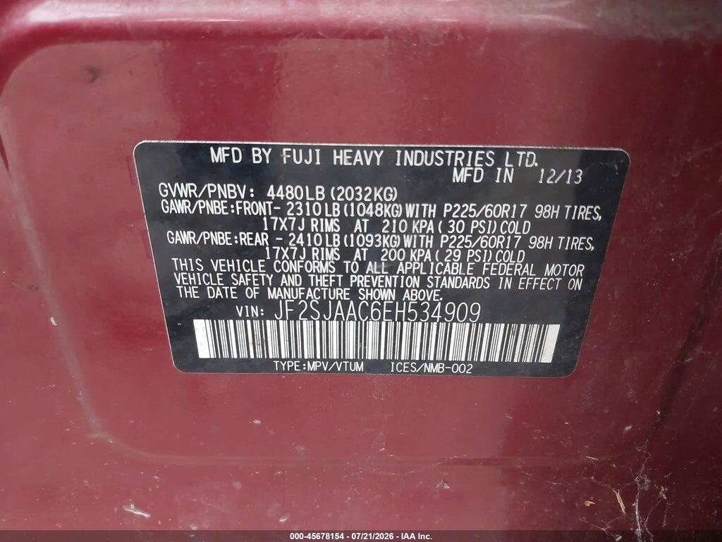 JF2SJAAC6EH534909 2014 SUBARU FORESTER photo no. 9