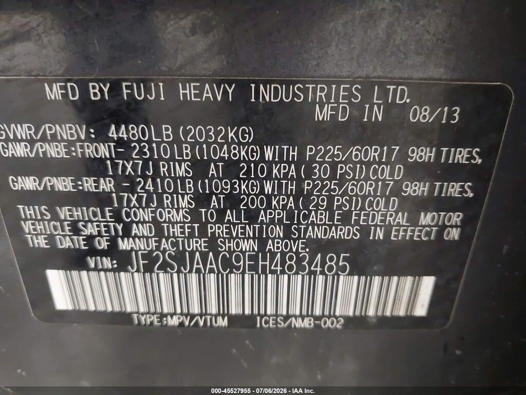 JF2SJAAC9EH483485 2014 SUBARU FORESTER photo no. 9