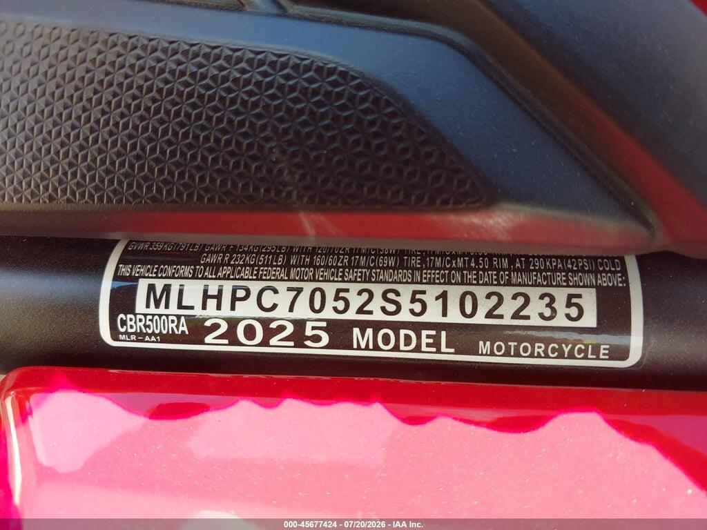 MLHPC7052S5102235 2025 HONDA CBR500 photo no. 10