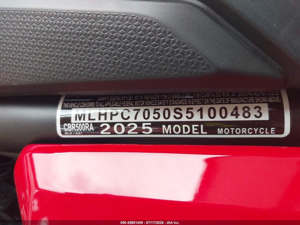 MLHPC7050S5100483 2025 HONDA CBR500 photo no. 10