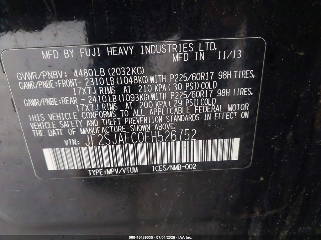 JF2SJAEC0EH526752 2014 SUBARU FORESTER photo no. 9