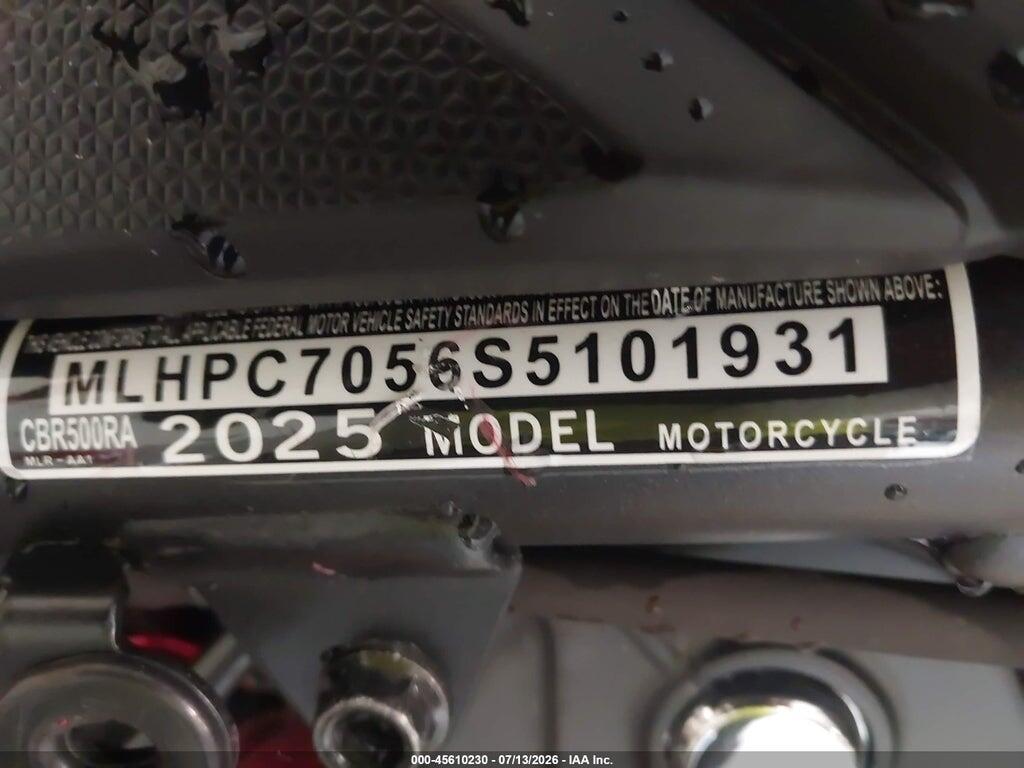 MLHPC7056S5101931 2025 HONDA CBR500 photo no. 10