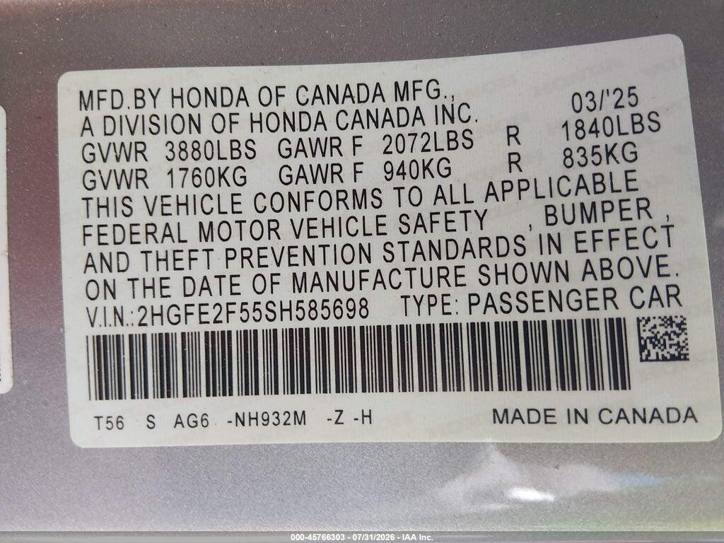 2HGFE2F55SH585698 2025 HONDA CIVIC photo no. 9