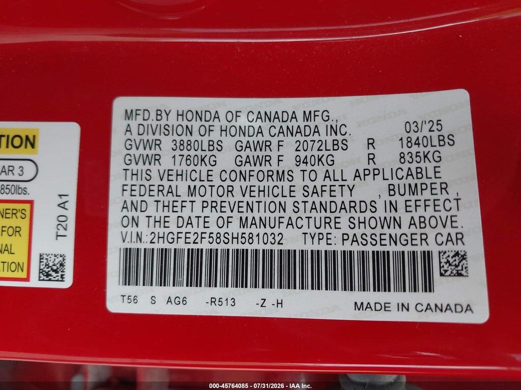 2HGFE2F58SH581032 2025 HONDA CIVIC photo no. 9