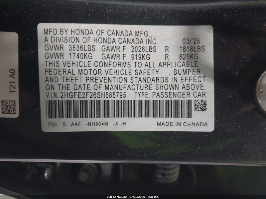 2HGFE2F26SH585795 2025 HONDA CIVIC photo no. 9