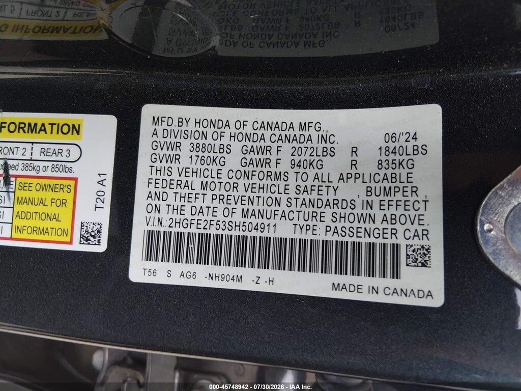 2HGFE2F53SH504911 2025 HONDA CIVIC photo no. 9