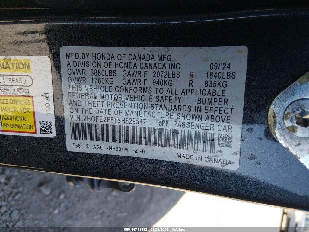 2HGFE2F51SH529547 2025 HONDA CIVIC photo no. 9
