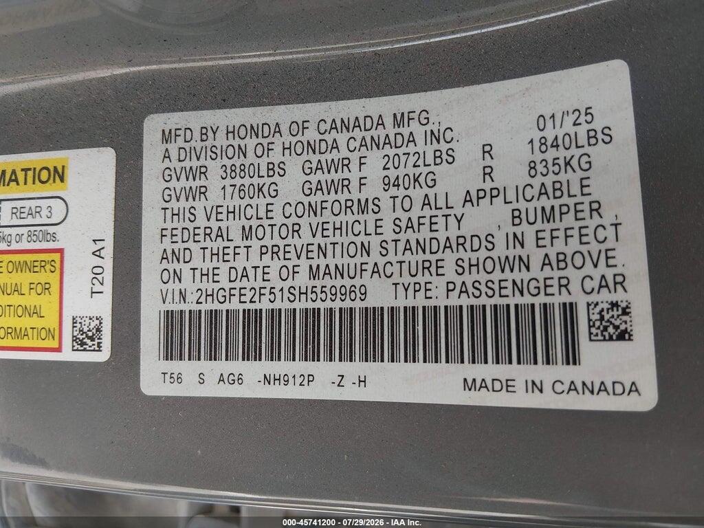 2HGFE2F51SH559969 2025 HONDA CIVIC photo no. 9