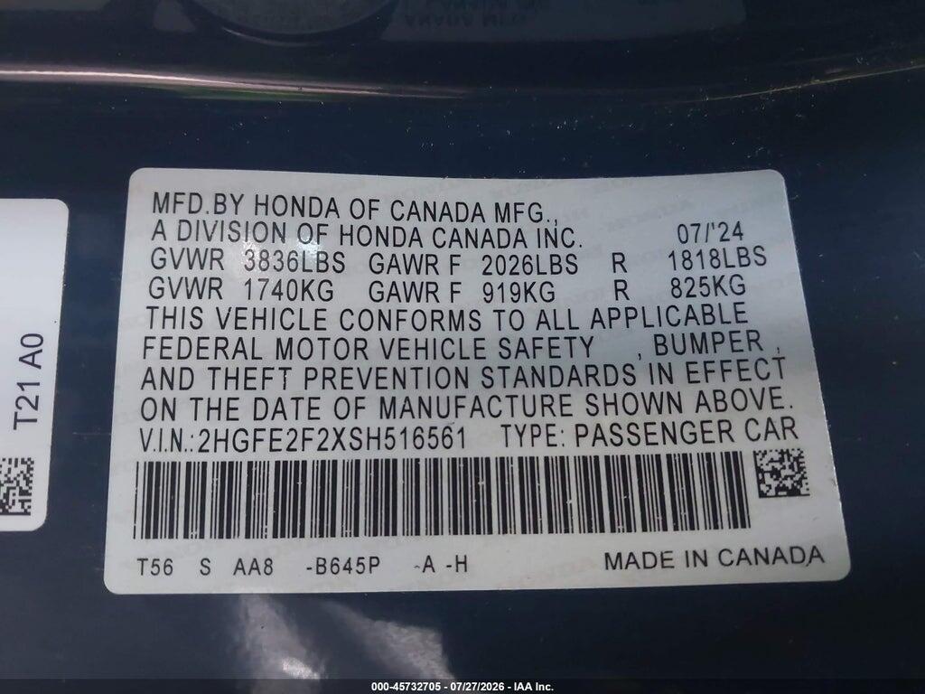 2HGFE2F2XSH516561 2025 HONDA CIVIC photo no. 9