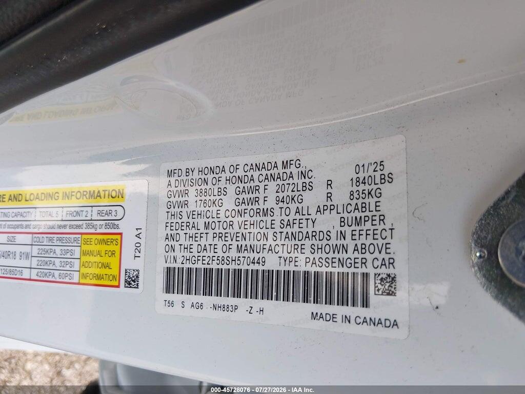 2HGFE2F58SH570449 2025 HONDA CIVIC photo no. 9