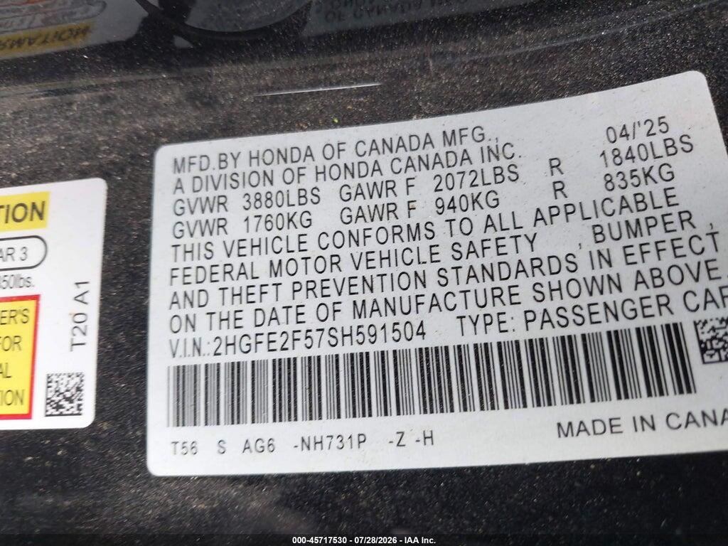2HGFE2F57SH591504 2025 HONDA CIVIC photo no. 9