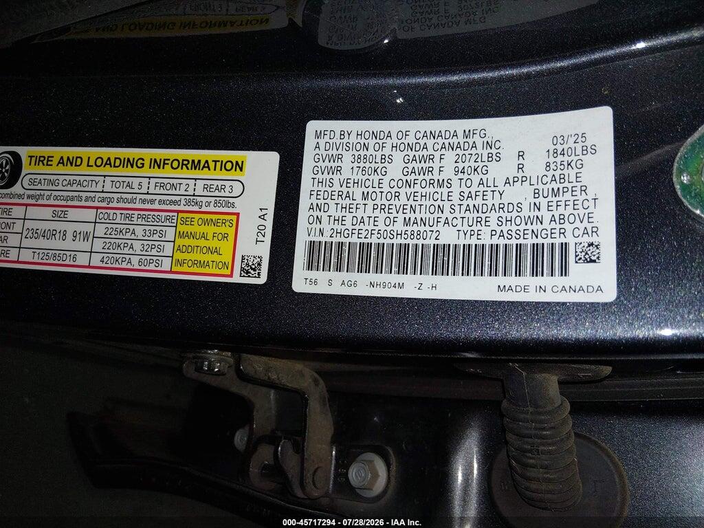 2HGFE2F50SH588072 2025 HONDA CIVIC photo no. 9