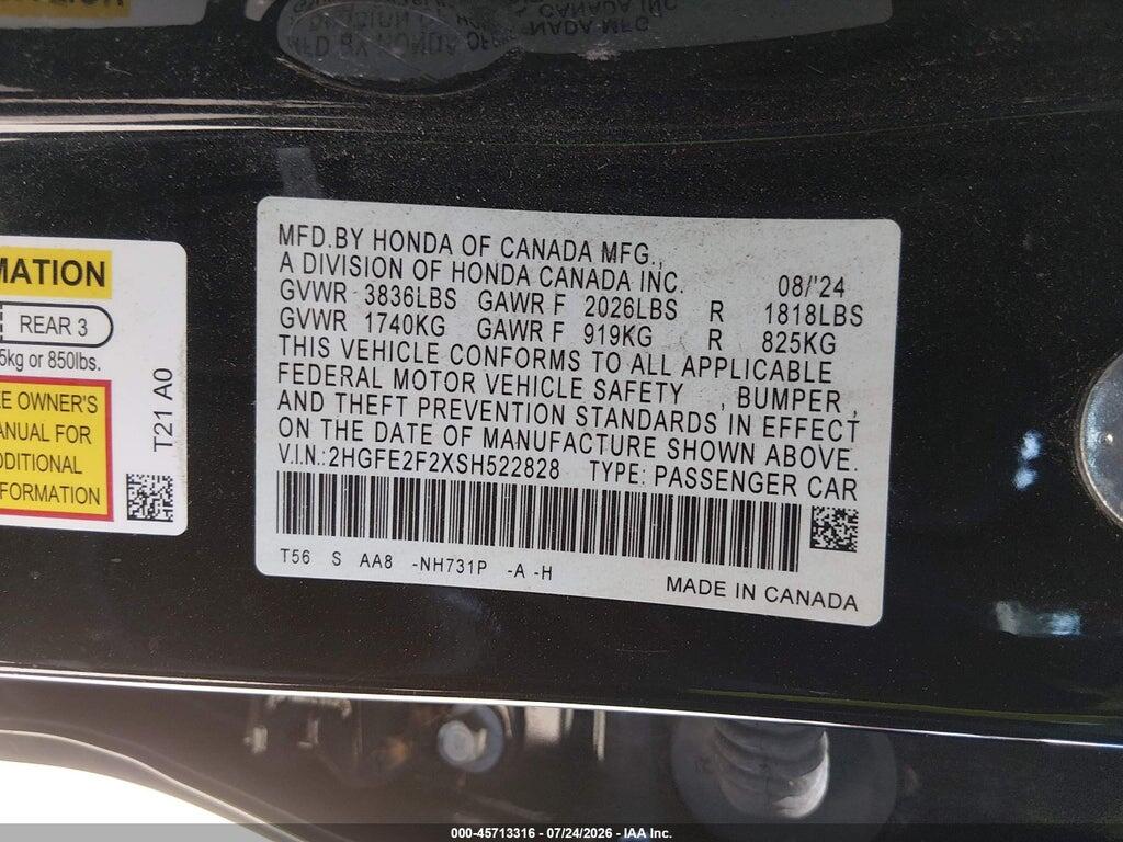 2HGFE2F2XSH522828 2025 HONDA CIVIC photo no. 9