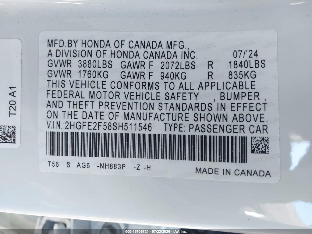 2HGFE2F58SH511546 2025 HONDA CIVIC photo no. 9