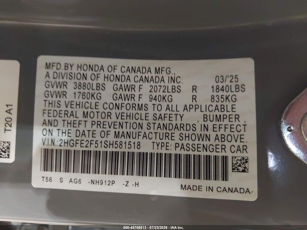 2HGFE2F51SH581518 2025 HONDA CIVIC photo no. 9