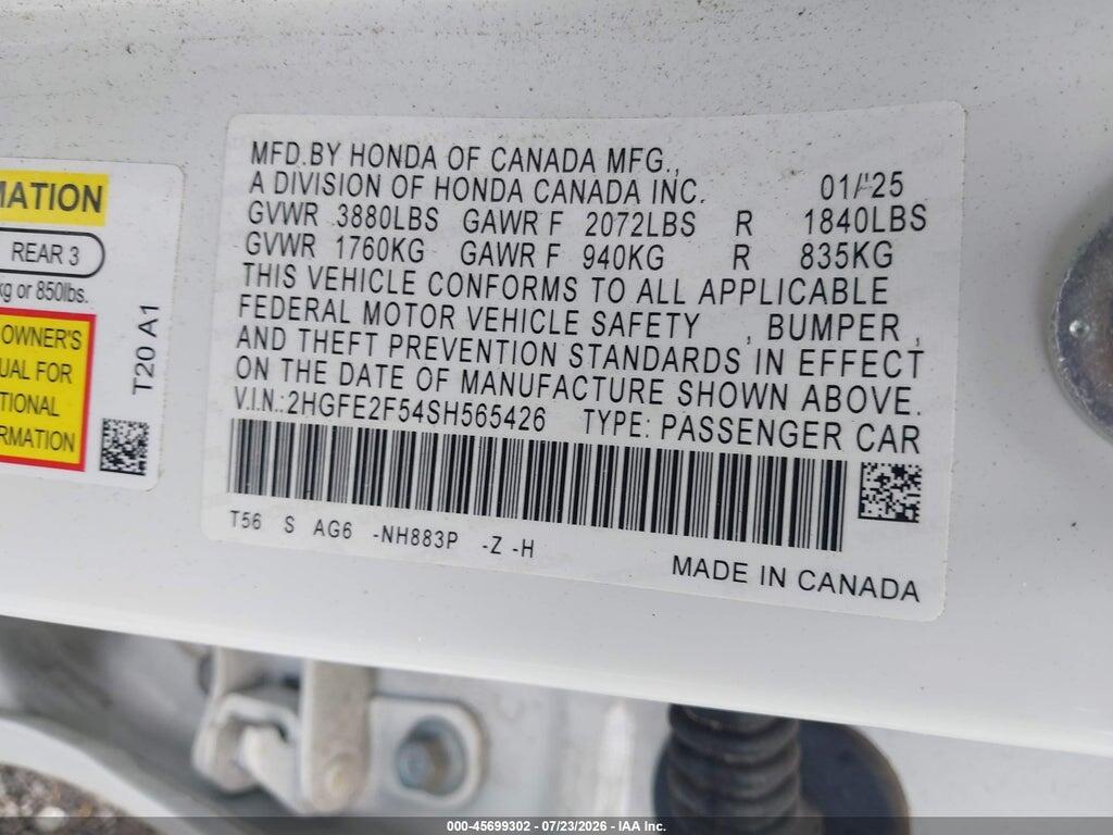 2HGFE2F54SH565426 2025 HONDA CIVIC photo no. 9