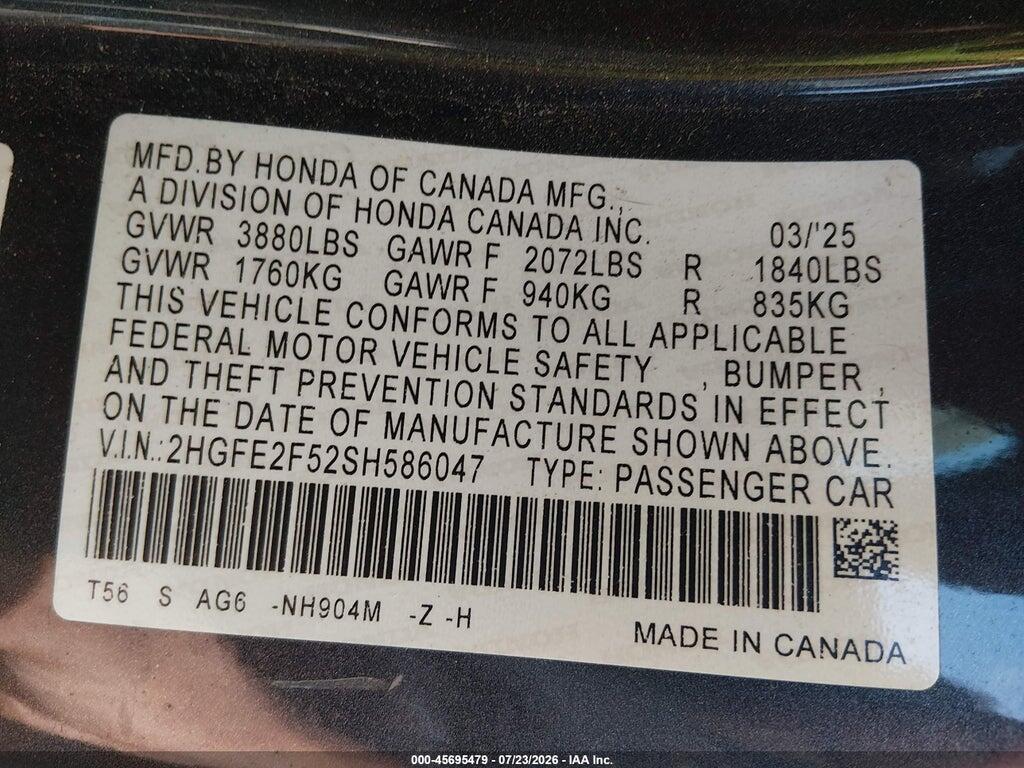 2HGFE2F52SH586047 2025 HONDA CIVIC photo no. 9