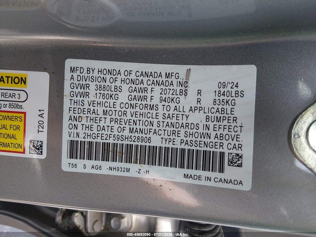 2HGFE2F59SH528906 2025 HONDA CIVIC photo no. 9