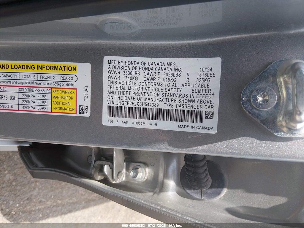 2HGFE2F2XSH544389 2025 HONDA CIVIC photo no. 9