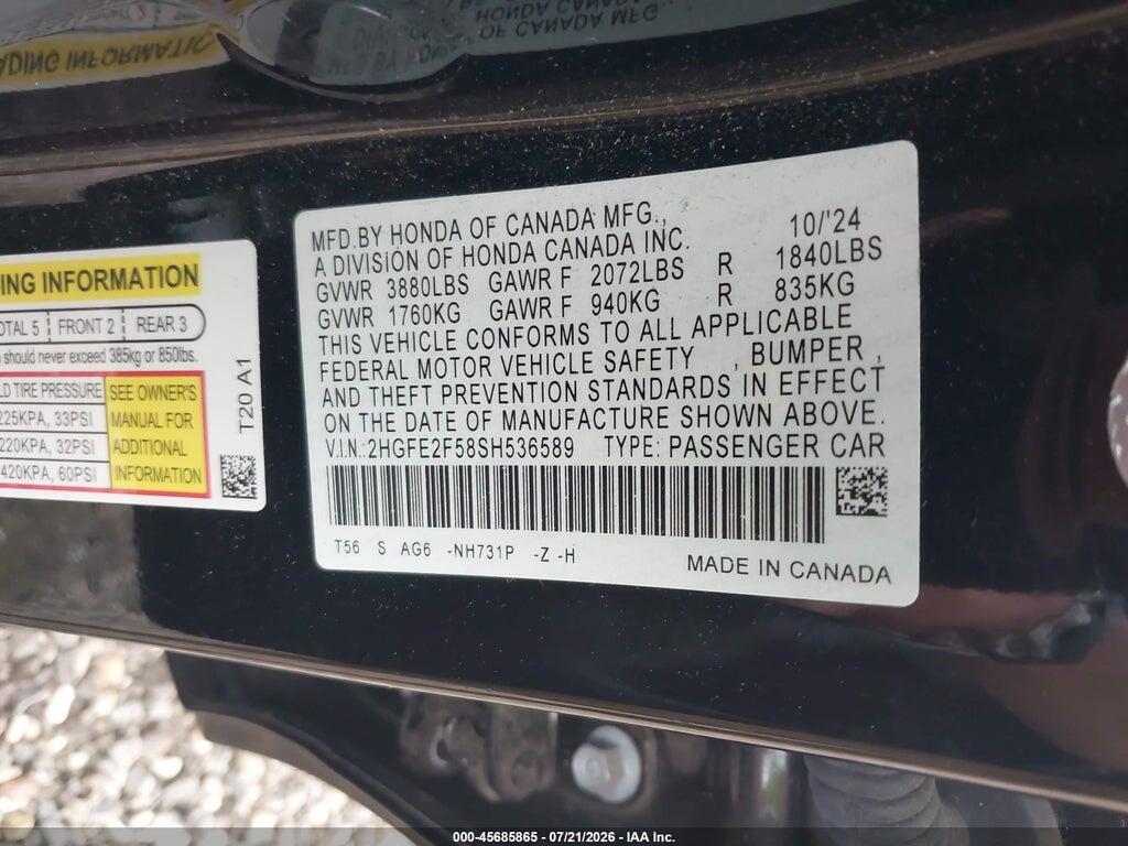 2HGFE2F58SH536589 2025 HONDA CIVIC photo no. 9
