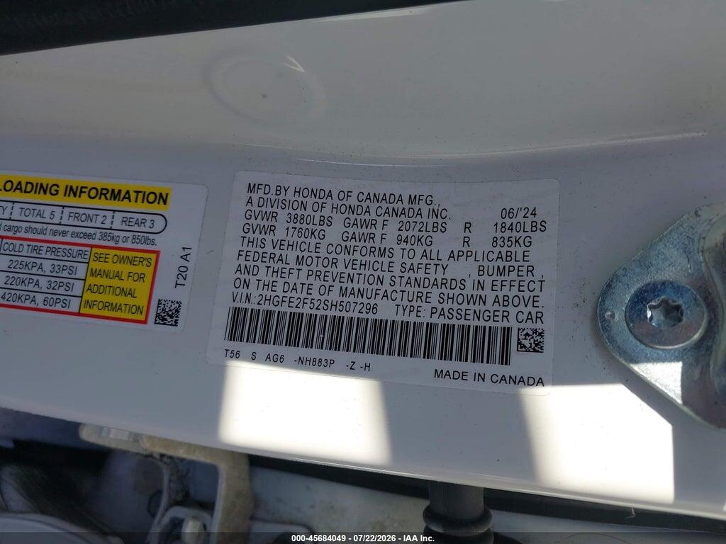 2HGFE2F52SH507296 2025 HONDA CIVIC photo no. 9