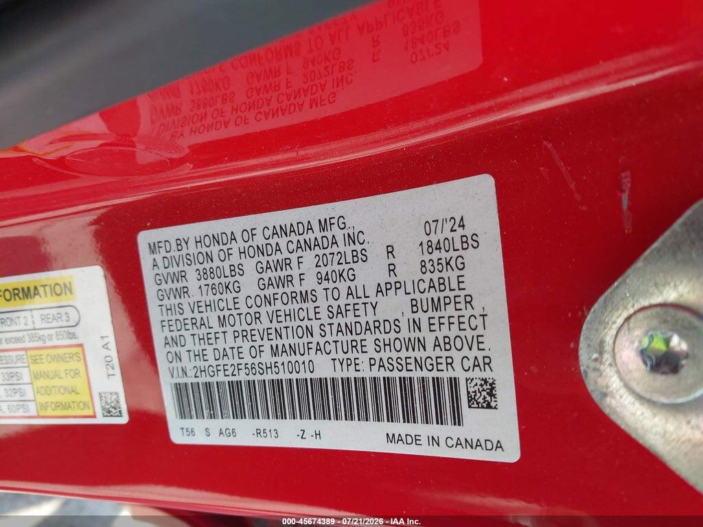 2HGFE2F56SH510010 2025 HONDA CIVIC photo no. 9