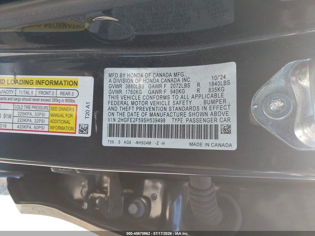 2HGFE2F59SH539498 2025 HONDA CIVIC photo no. 9