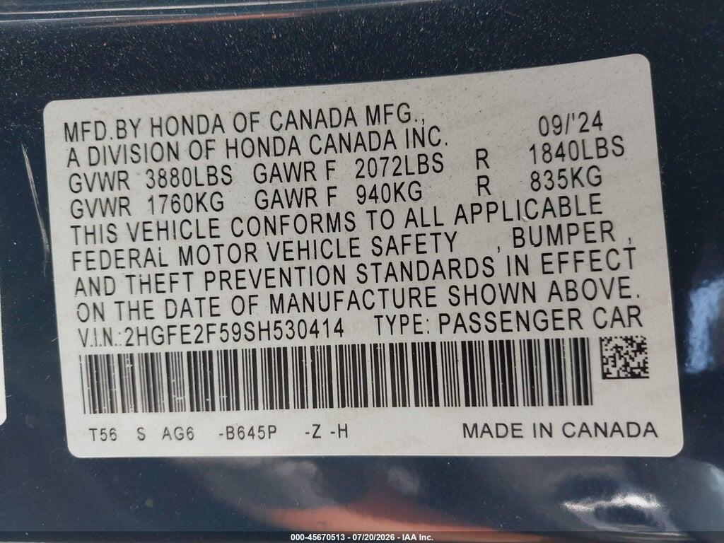 2HGFE2F59SH530414 2025 HONDA CIVIC photo no. 9