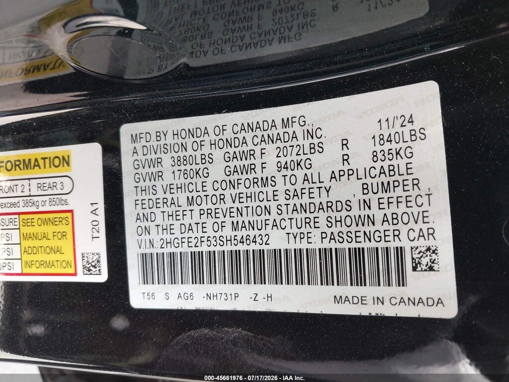 2HGFE2F53SH546432 2025 HONDA CIVIC photo no. 9