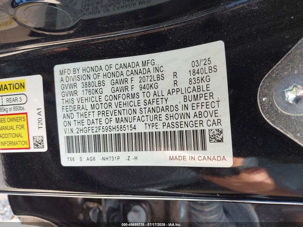 2HGFE2F59SH585154 2025 HONDA CIVIC photo no. 9