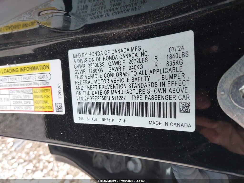 2HGFE2F50SH511282 2025 HONDA CIVIC photo no. 9