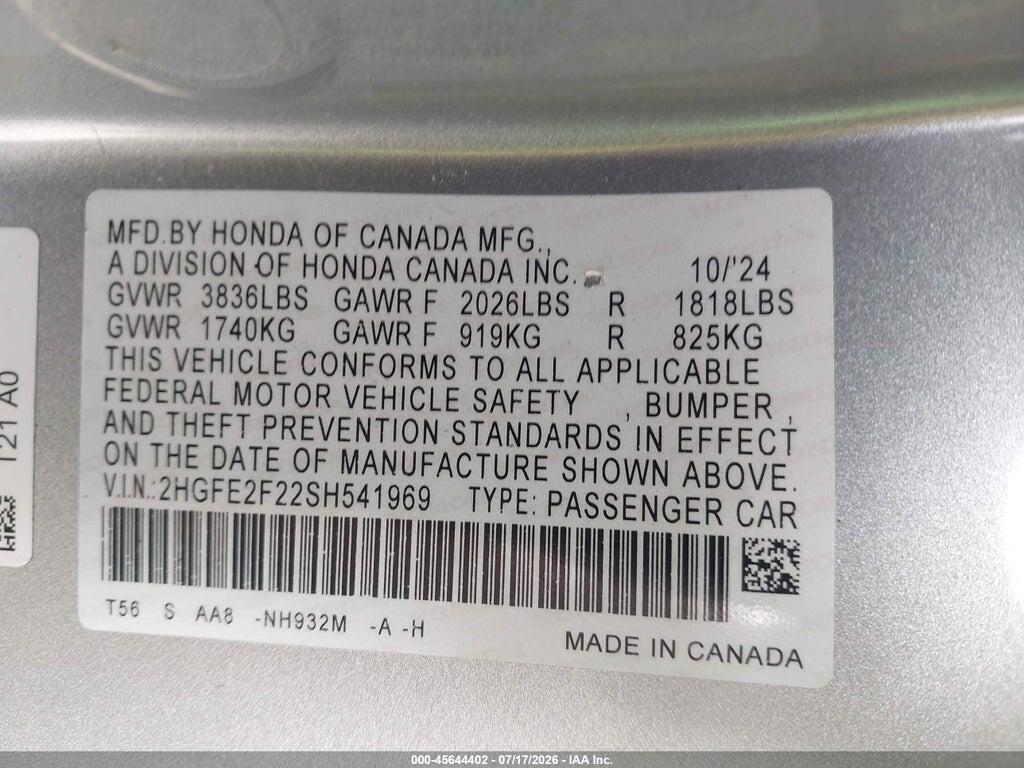2HGFE2F22SH541969 2025 HONDA CIVIC photo no. 9