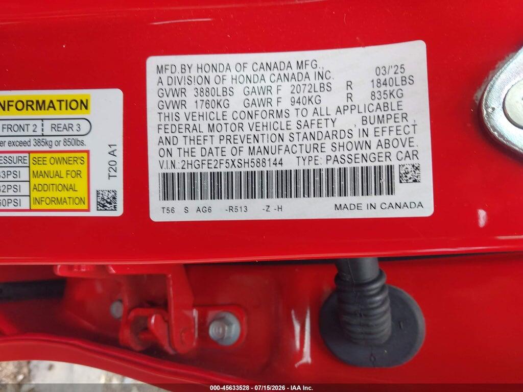 2HGFE2F5XSH588144 2025 HONDA CIVIC photo no. 9