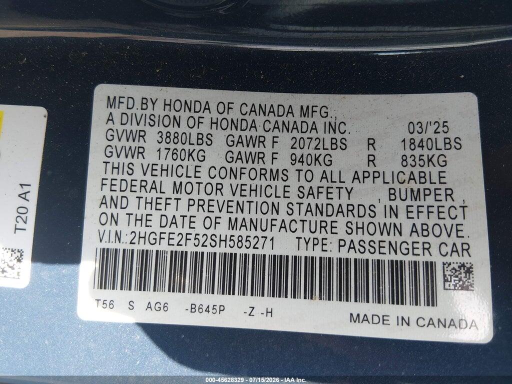 2HGFE2F52SH585271 2025 HONDA CIVIC photo no. 9