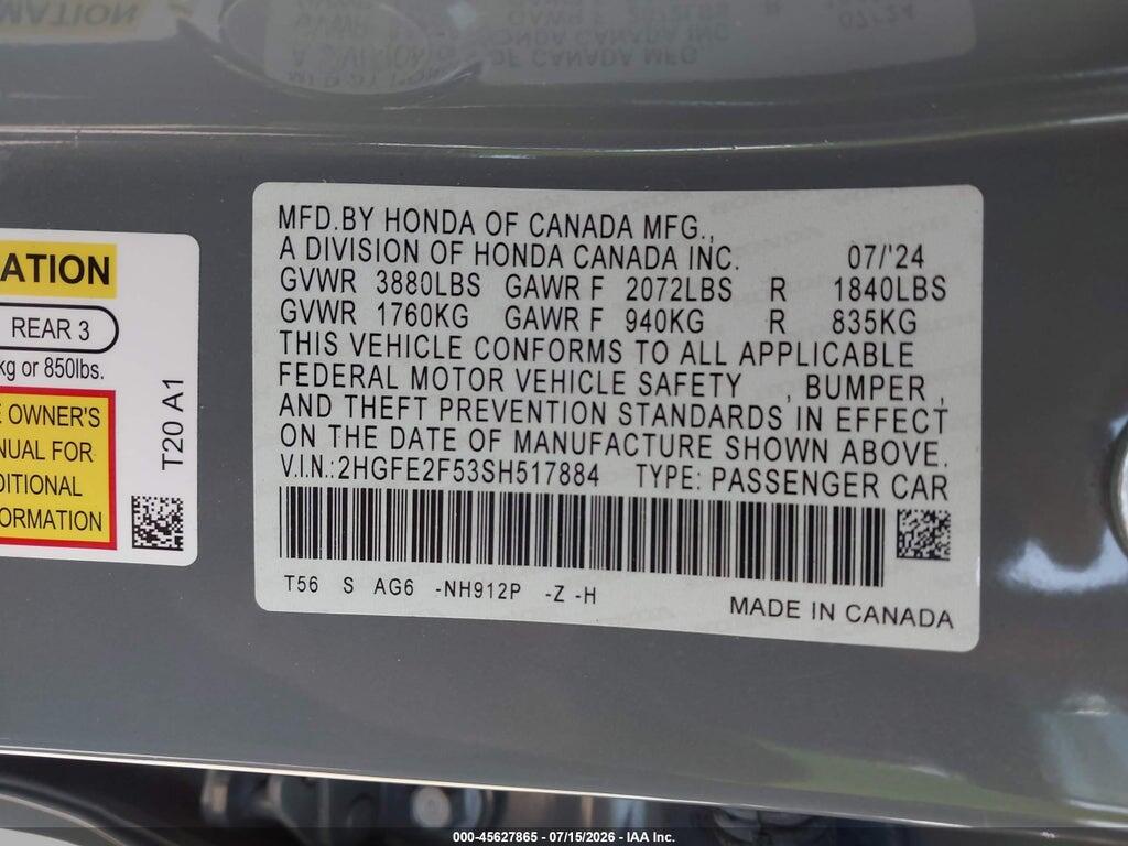 2HGFE2F53SH517884 2025 HONDA CIVIC photo no. 9