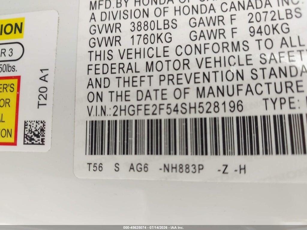2HGFE2F54SH528196 2025 HONDA CIVIC photo no. 9
