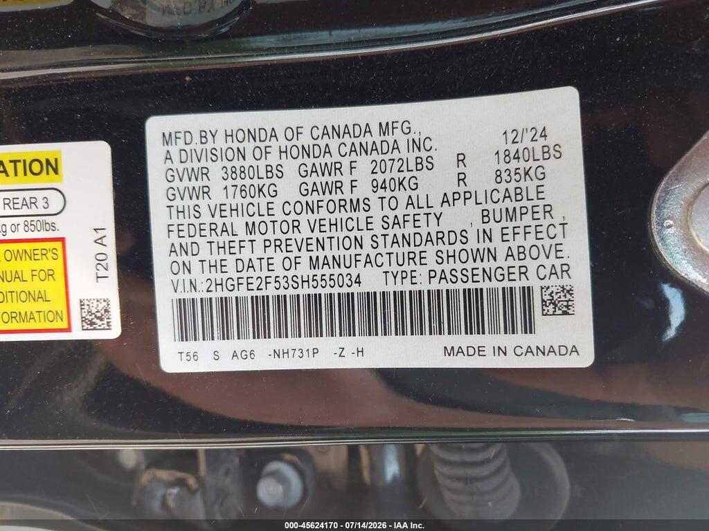 2HGFE2F53SH555034 2025 HONDA CIVIC photo no. 9